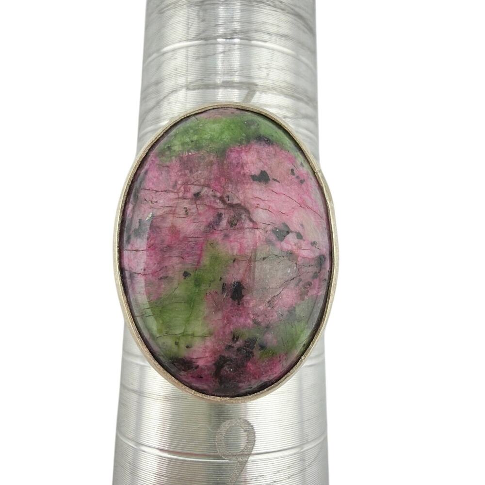 Ruby Zoisite Anyolite 925 Sterling Silver Ring Size 7.5
